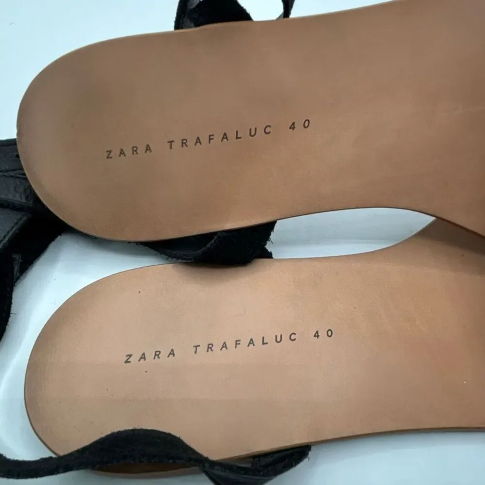 ZARA FLAT LEATHER SANDALS WITH LEOPARD PRINT STRAP SIZE 40 US 10 - Picture 8 of 8